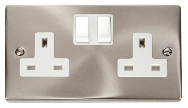 Click Deco Satin Chrome 2 Gang 13A DP Switched Socket