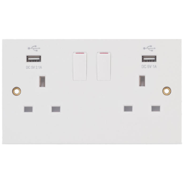 Selectric White 2 Gang 13A USB Switched Socket