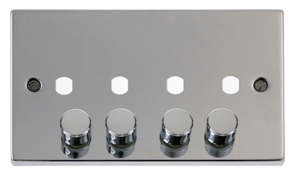 Click Deco Polished Chrome 4 Gang Dimmer Plate & Knobs