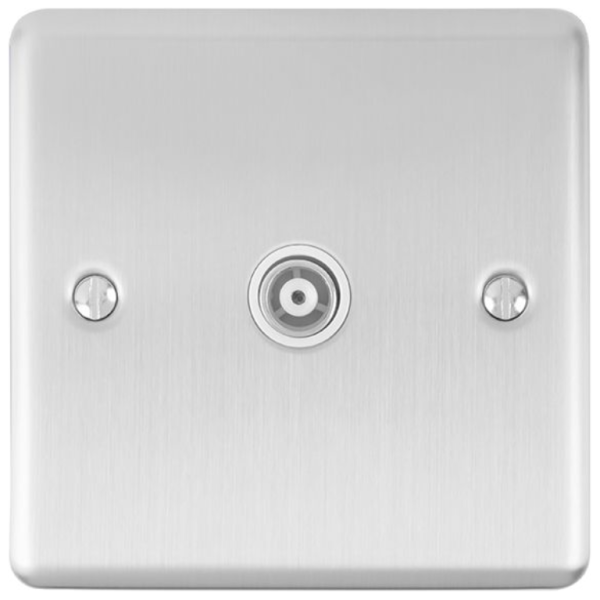 Eurolite Brushed Chrome 1 Gang Coaxial Socket White Insert