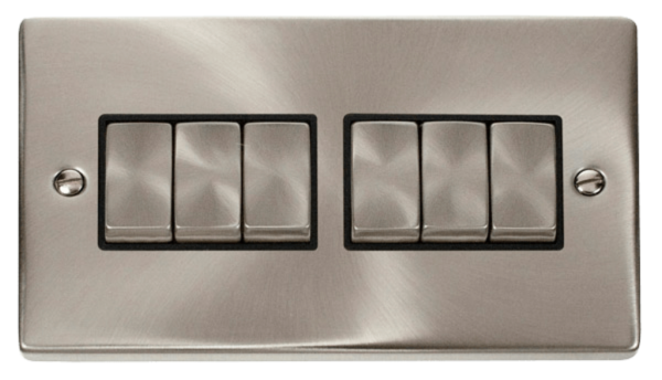 Click Deco Satin Chrome 6 Gang 2 Way 10Ax Switch