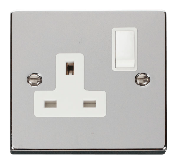 Click Deco Polished Chrome 1 Gang 13A DP Switched Socket