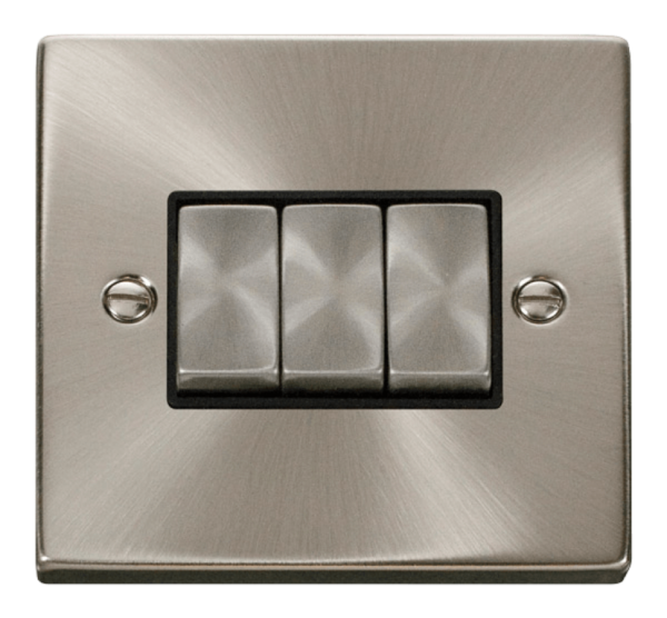 Click Deco Satin Chrome 3 Gang 2 Way 10Ax Switch