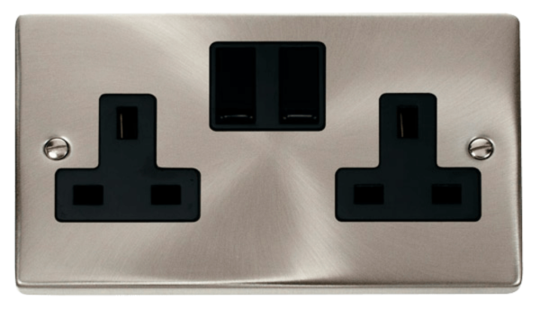 Click Deco Satin Chrome 2 Gang 13A DP Switched Socket